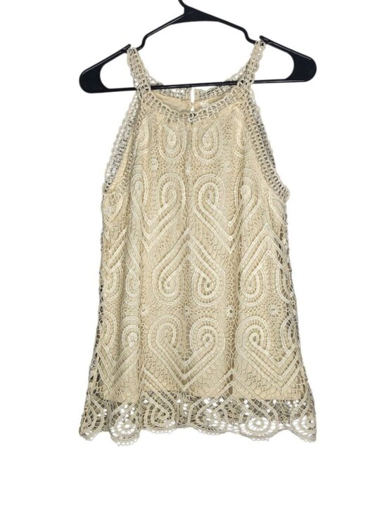 adiva Tops - Adiva Beige Halter Top Tank Crochet Lace Lined Interior Size Medium Keyhole Back